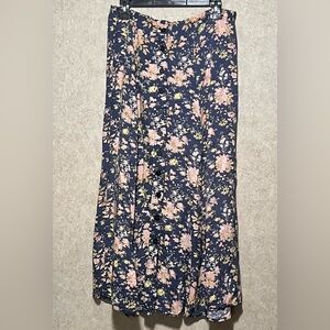 Vintage 90s Entourage Elastic Floral Button Down Maxi Skirt Boho Chic Xlarge